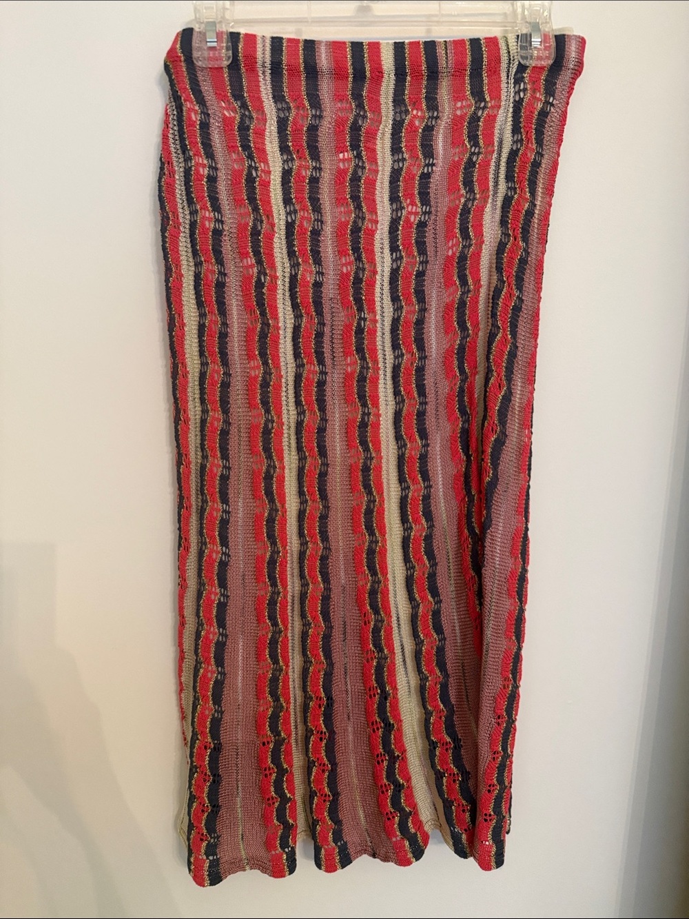 Missoni Pink, Blue & Cream and Gold Striped Midi Knit Skirt